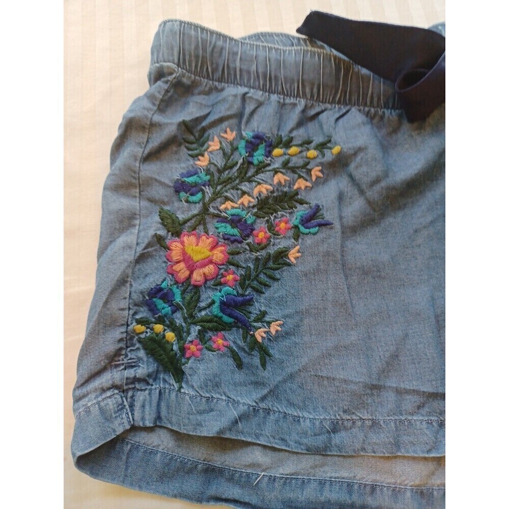 Old Navy NWT embroidered chambray shorts womens M drawstring bow boho beach